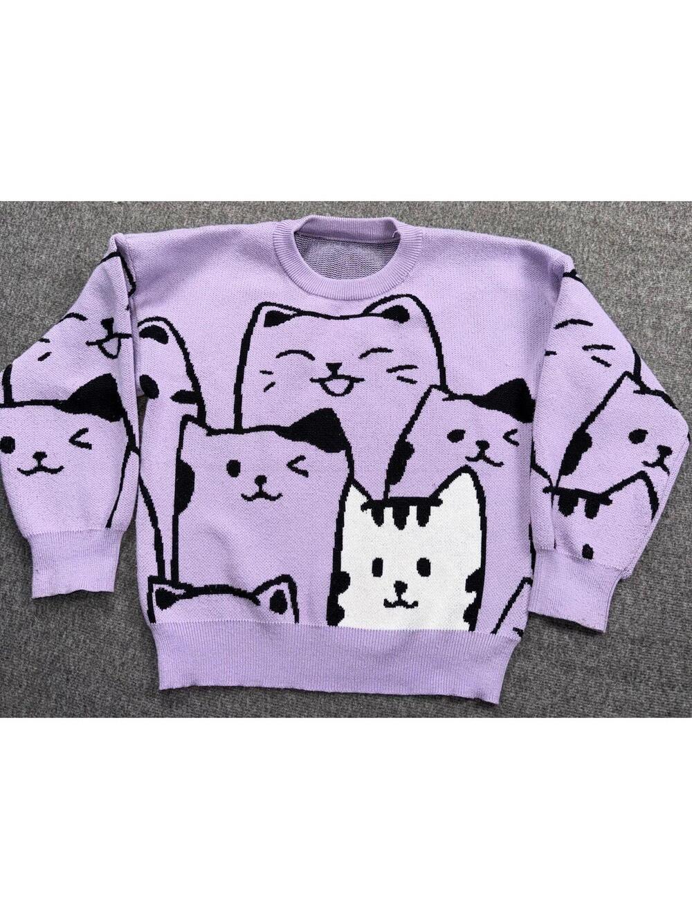 Purple Kitty Sweater Girls Size 7/8 Super Cute